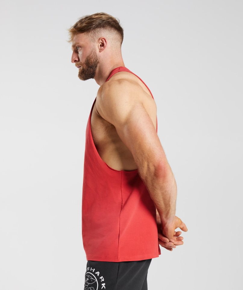 Men's Gymshark Legacy Drop Arm Tanks Red | CA 813576